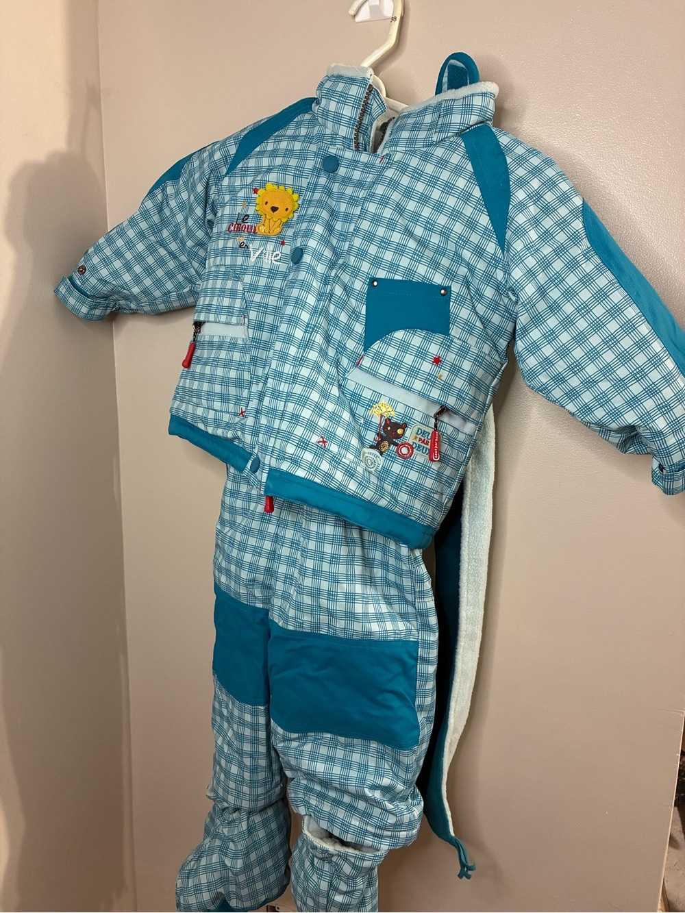 Vintage Deux par Deux Plaid Baby Snowsuit Set - Jacket & Bib Pants